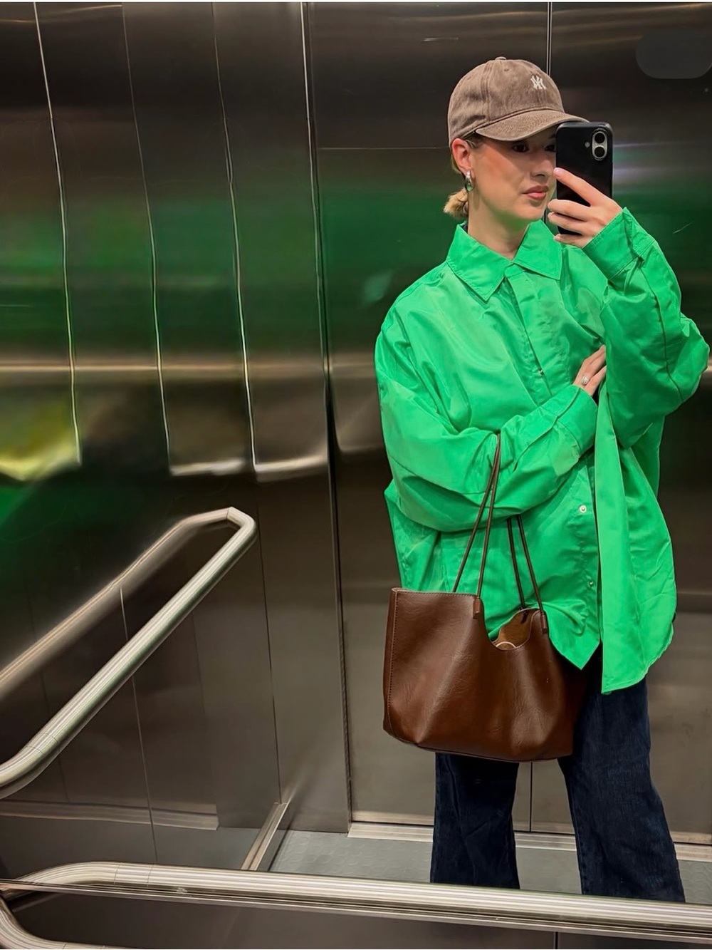 We the Free Oversized Baggy Green Button Up Shirt Puffed Sleeve Raw Edge Details